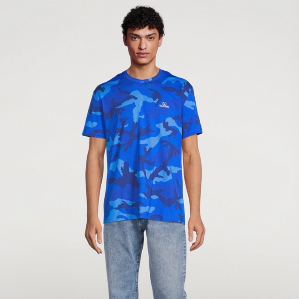 Valentino Blue Camouflage Cotton Logo T-Shirt | Made in Italy | Size L 💙